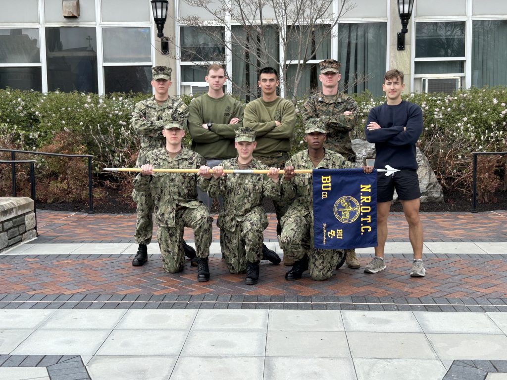 Group photo of the Boston midshipmen at the Villanova Military Excellence Competition.